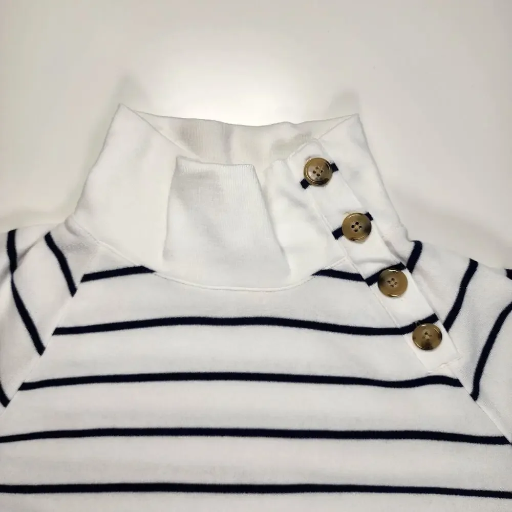 J.Crew Striped Funnel Neck Pullover Nautical Preppy Sweatshirt M‎